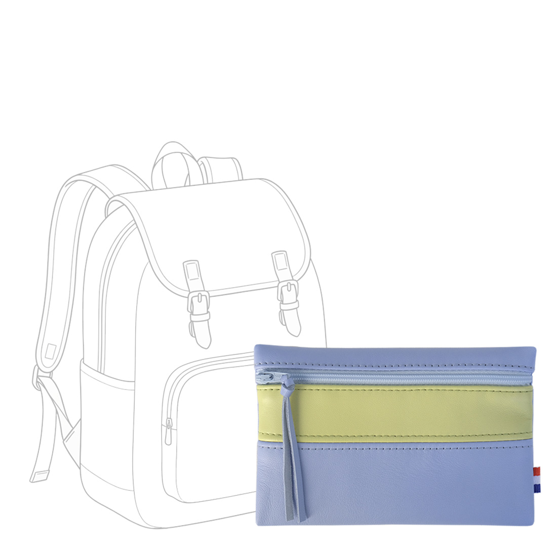 POCHETTE cuir bleu ciel-vert medium