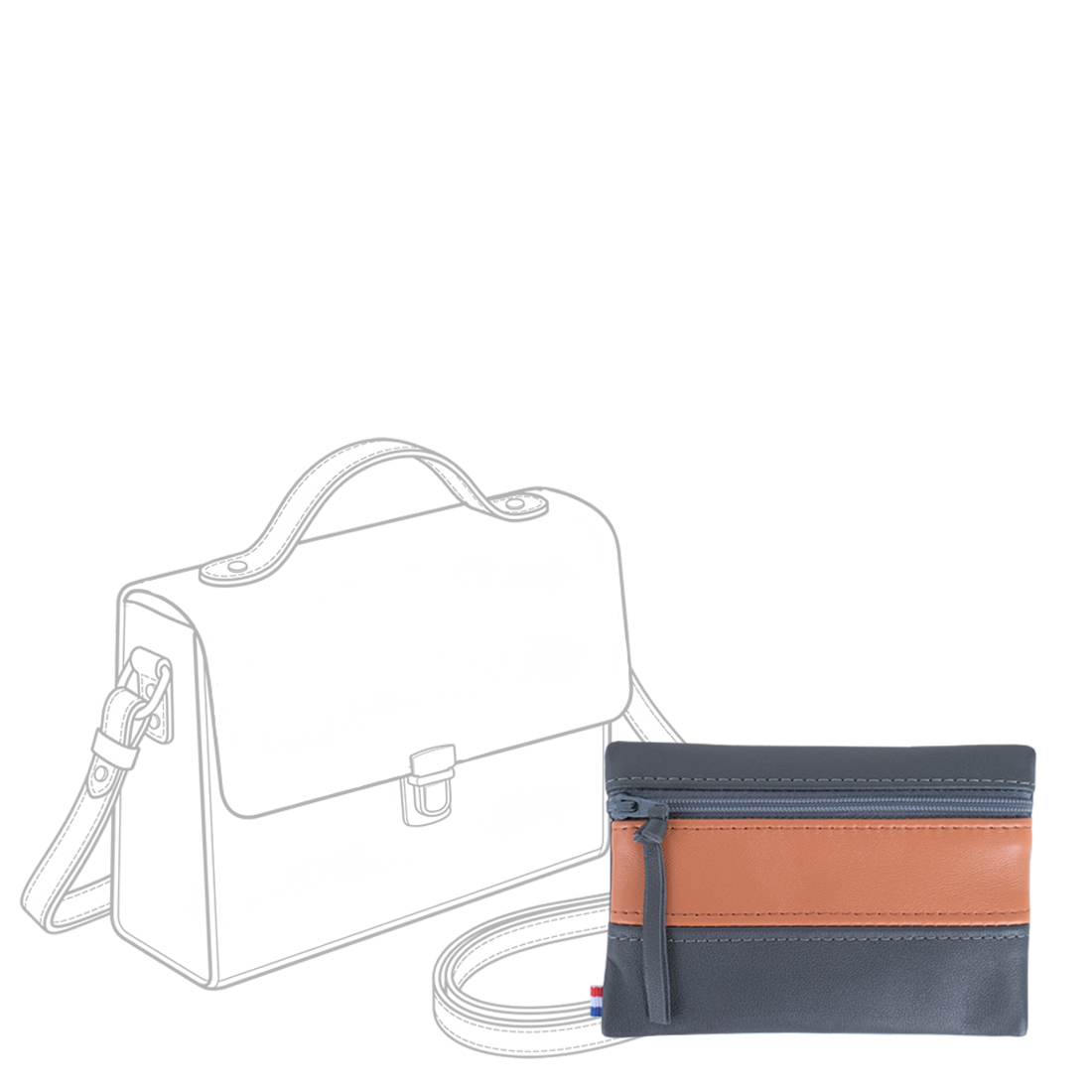 POCHETTE cuir gris ardoise-orange mini