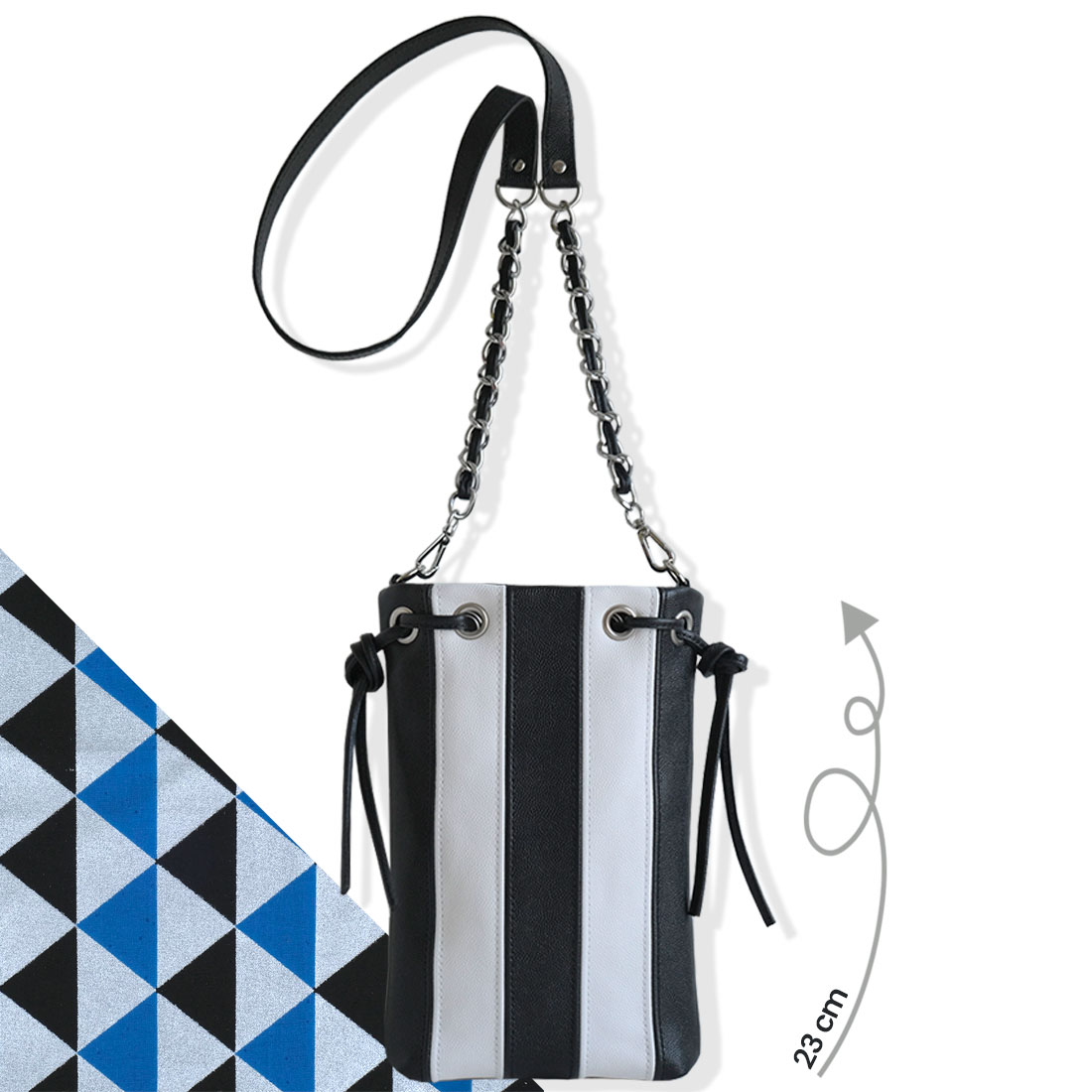 Micro tote bag en cuir d'agneau bicolore noir blanc