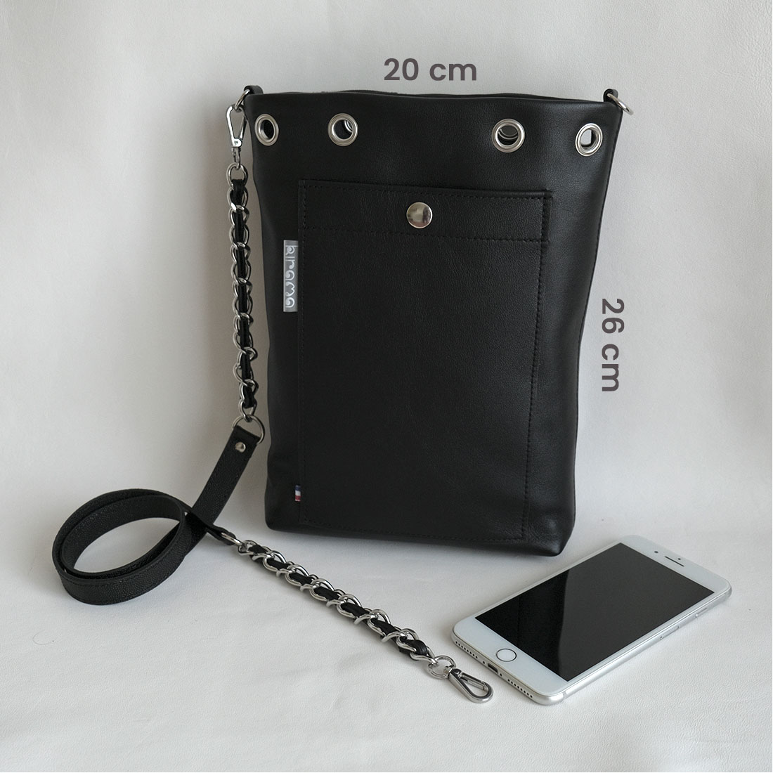 Mini tote bag cuir veau/agneau coloris noir réglisse.