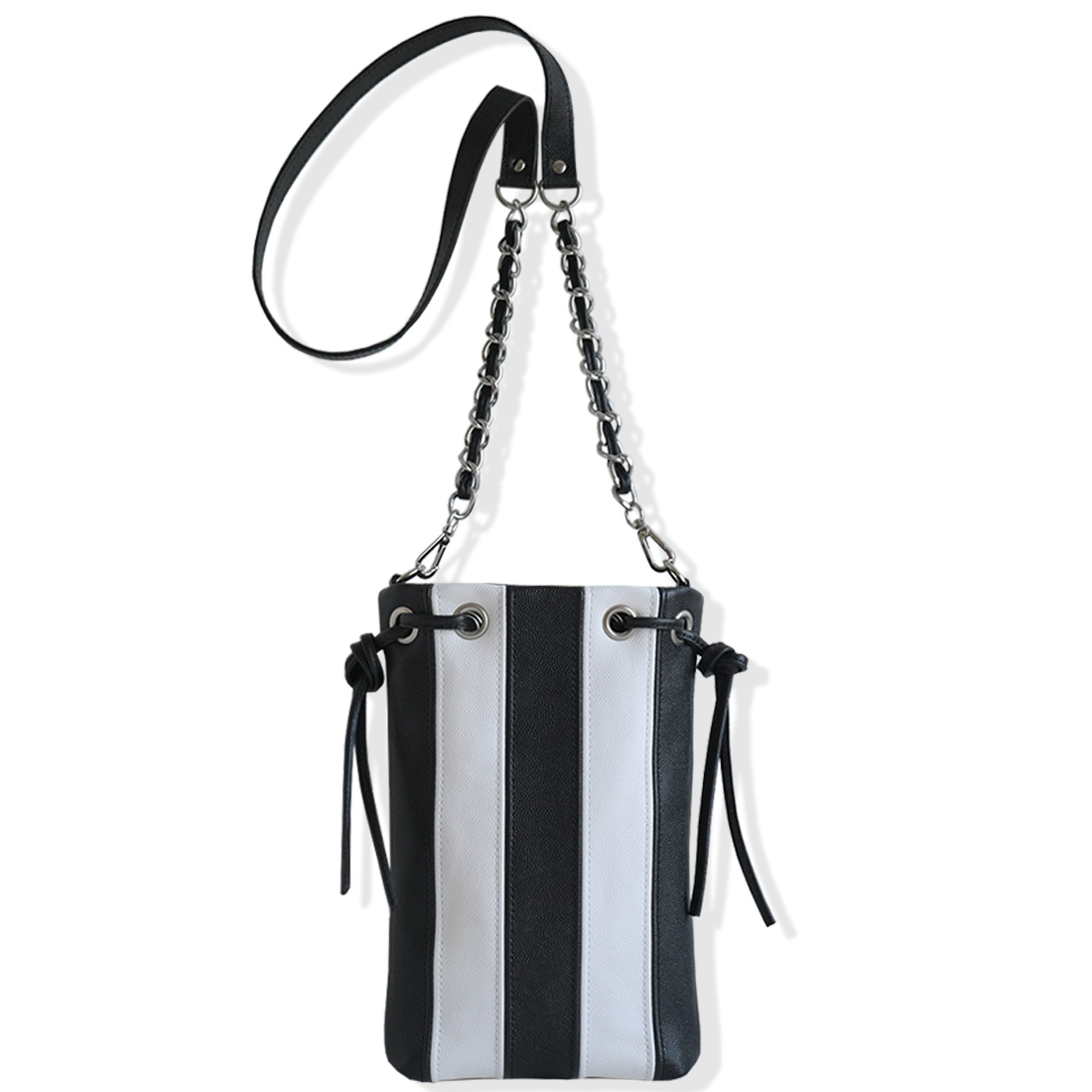 TOTE BAG cuir MINI artisanal noir blanc
