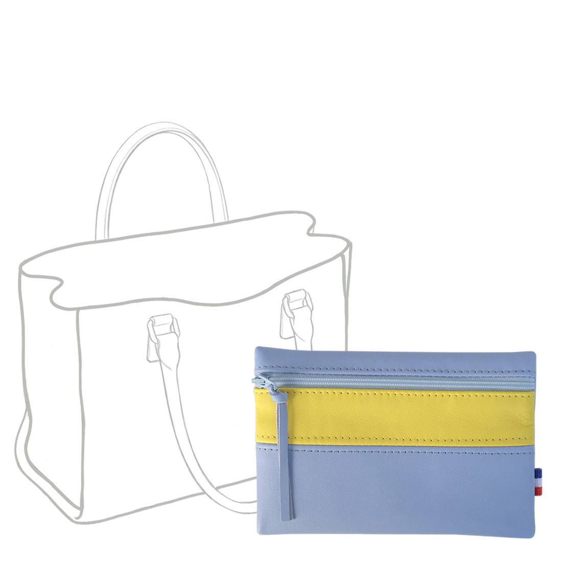 POCHETTE cuir bleu ciel-jaune citron medium