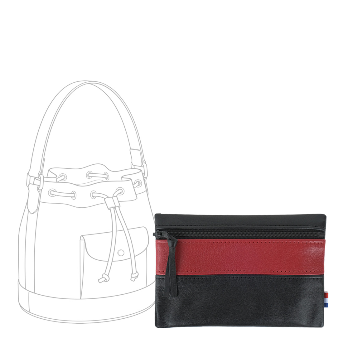 POCHETTE cuir noir-rouge medium