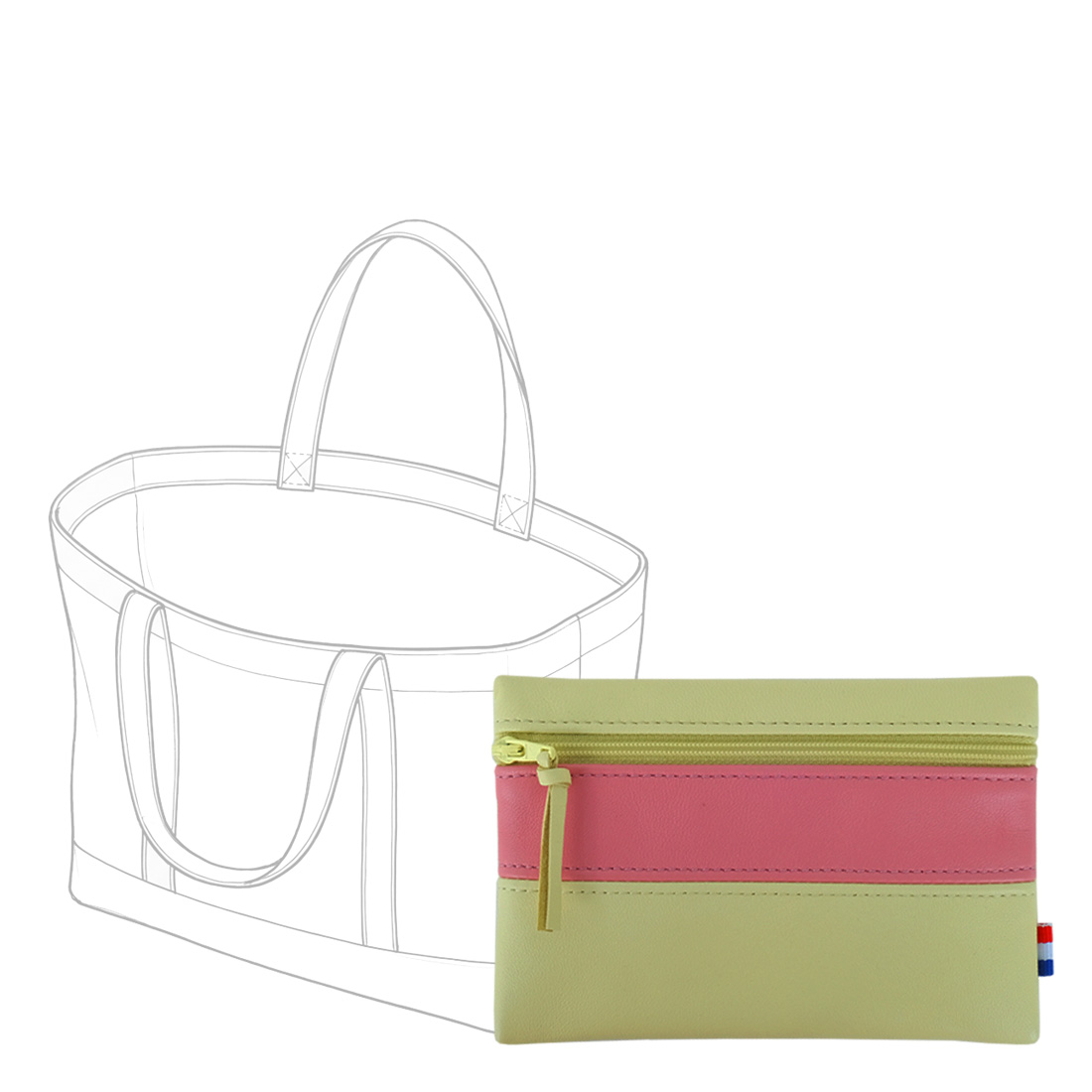 POCHETTE cuir vert-rose praline medium