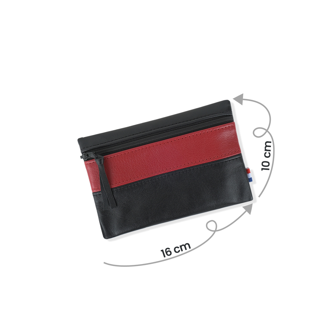 Pochette zippée rectangulaire en cuir d'agneau format midi bicolore noir rouge