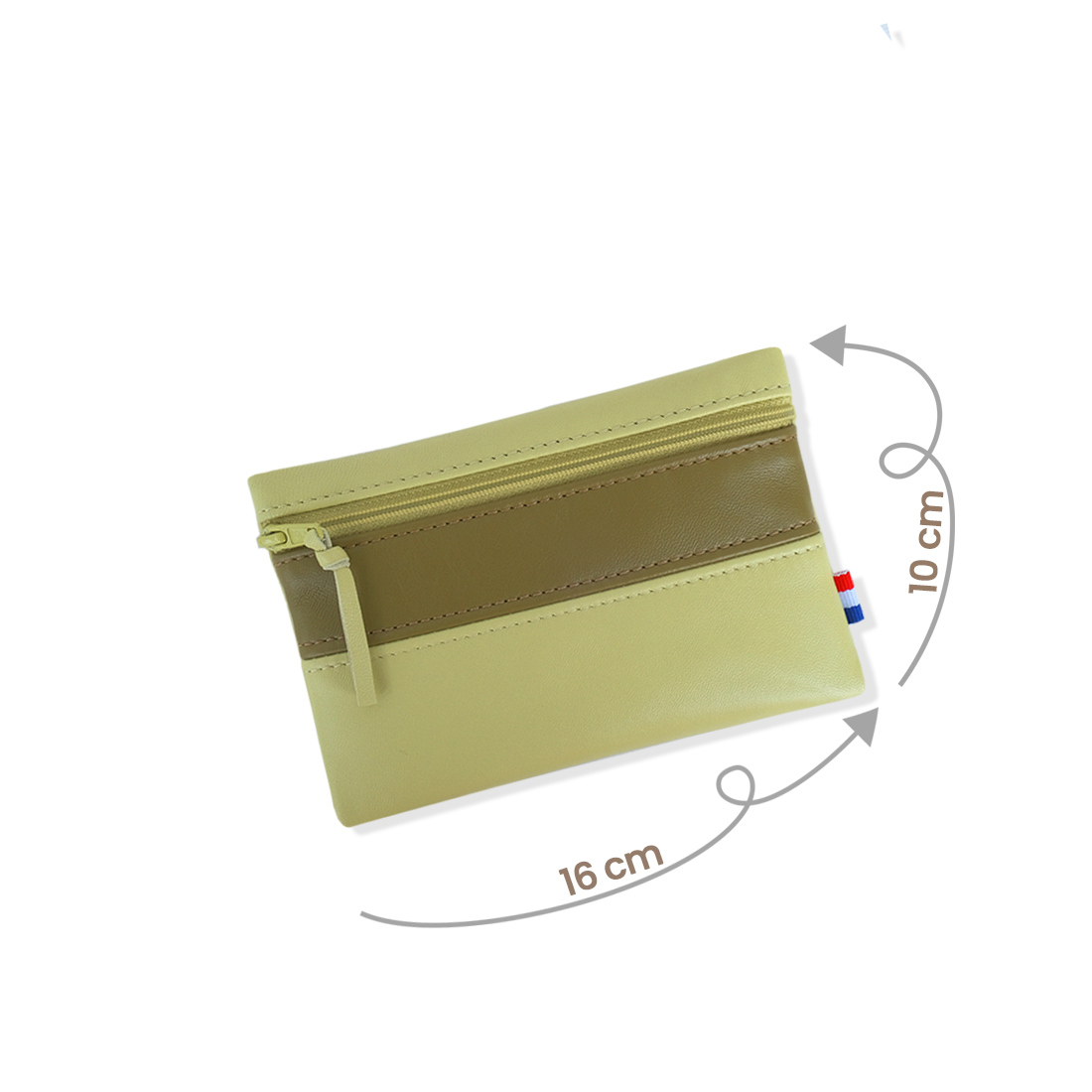 Pochette zippée rectangulaire en cuir d'agneau format midi coloris vert anis vert olive