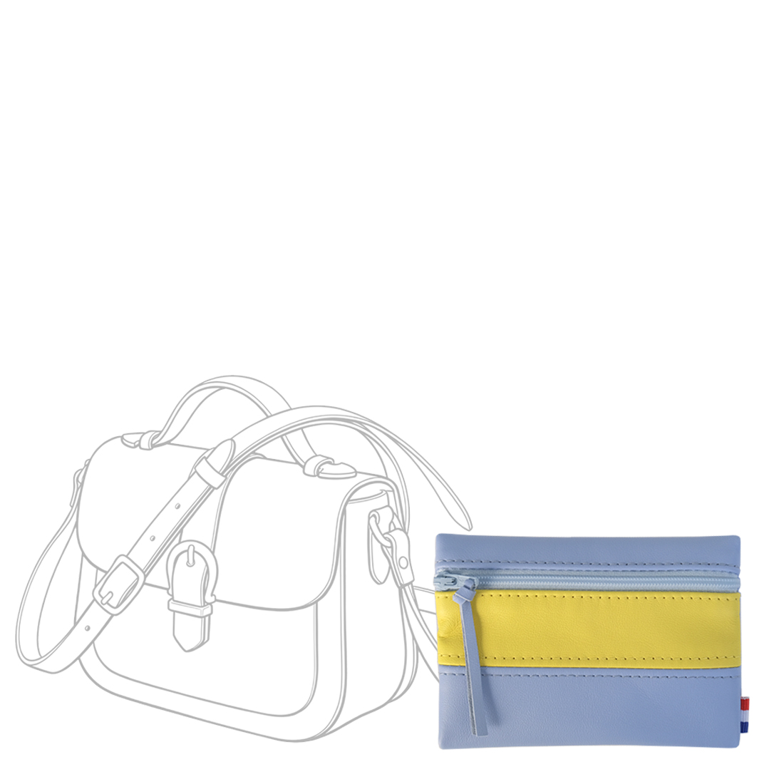 POCHETTE cuir bleu ciel-jaune citron mini