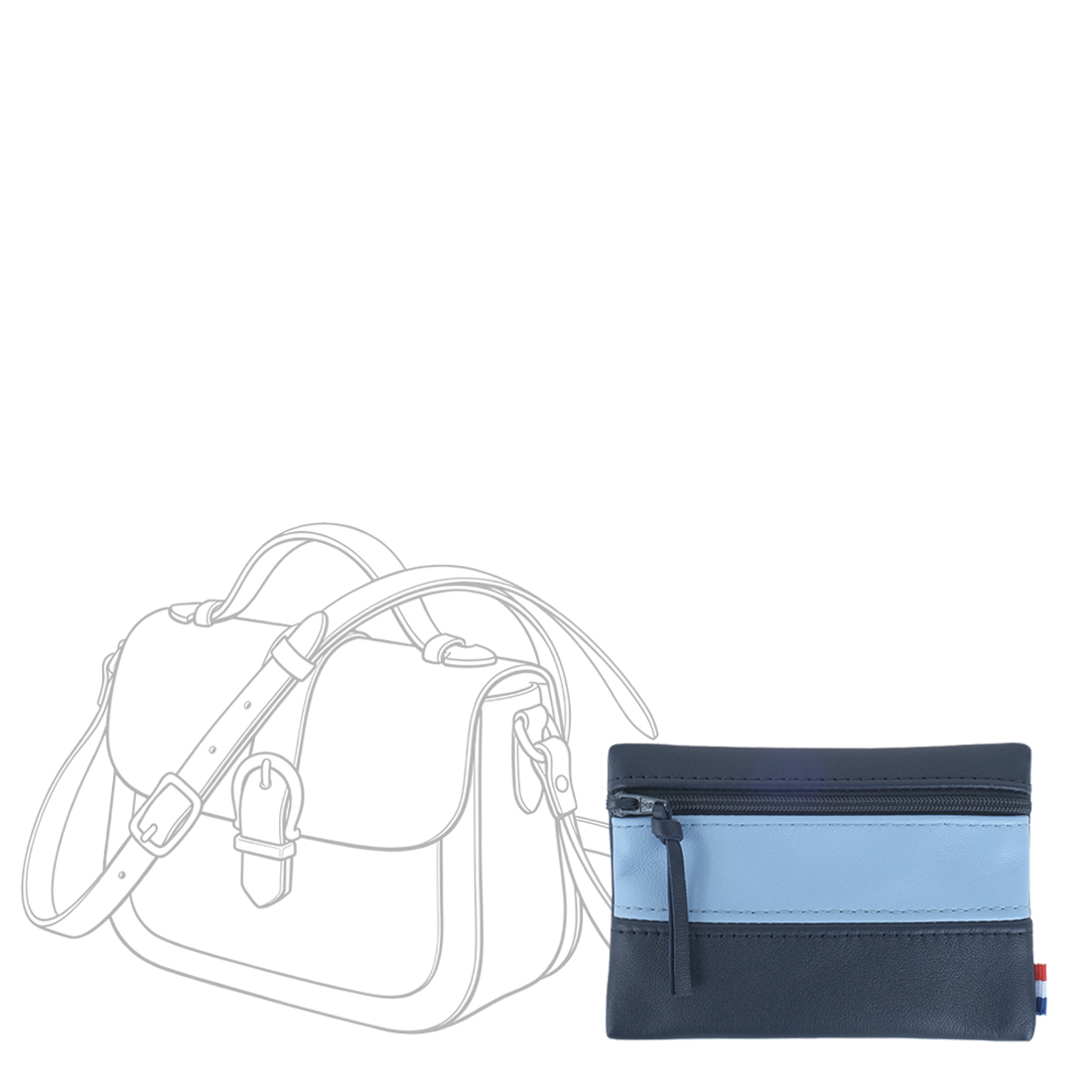 POCHETTE cuir bleu marine-bleu ciel mini
