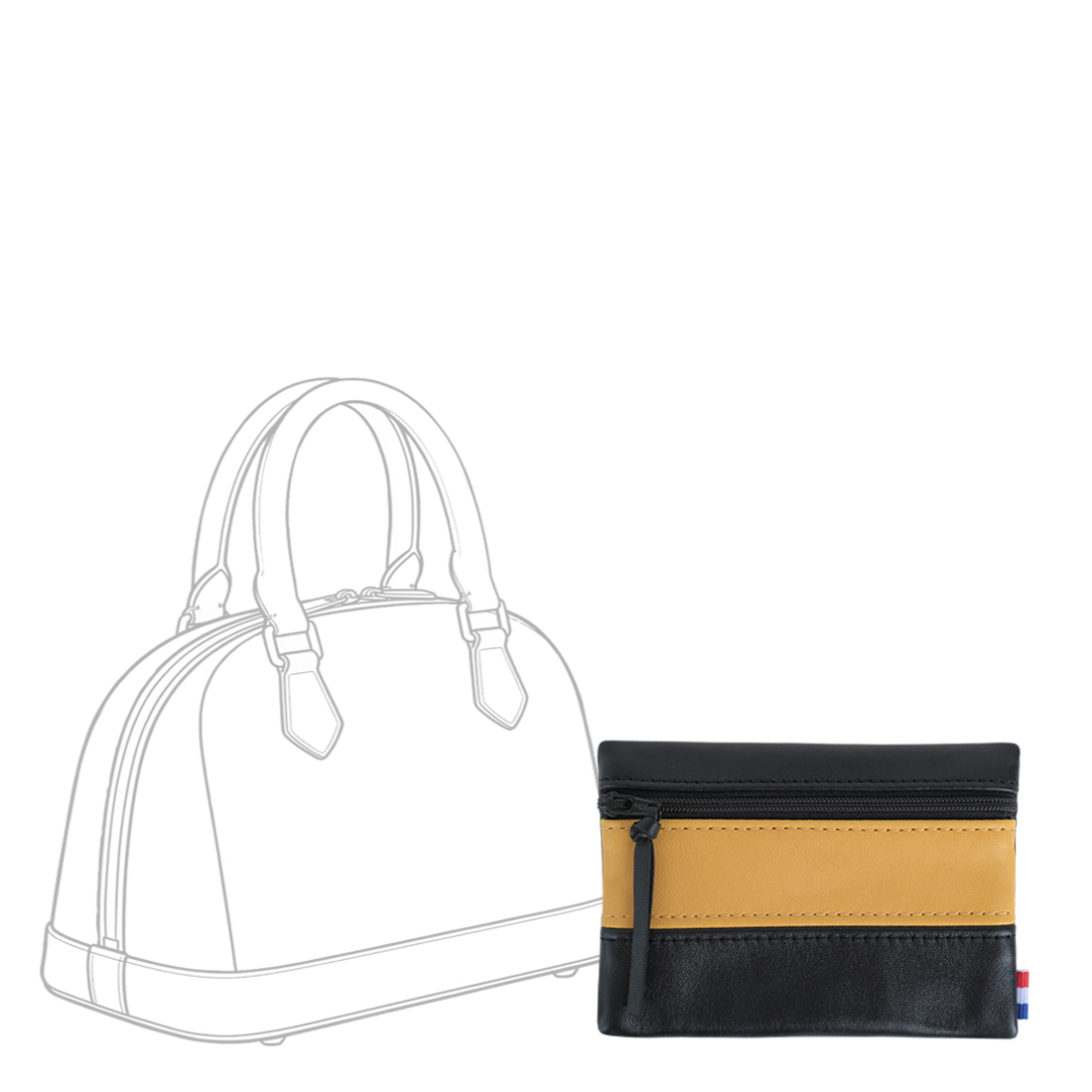 POCHETTE cuir noir-jaune curcuma mini