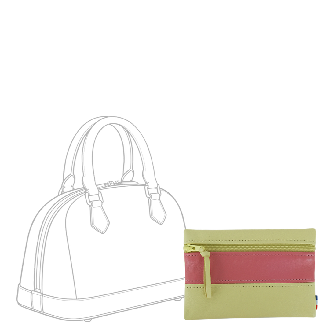 POCHETTE cuir vert-rose pamplemousse mini