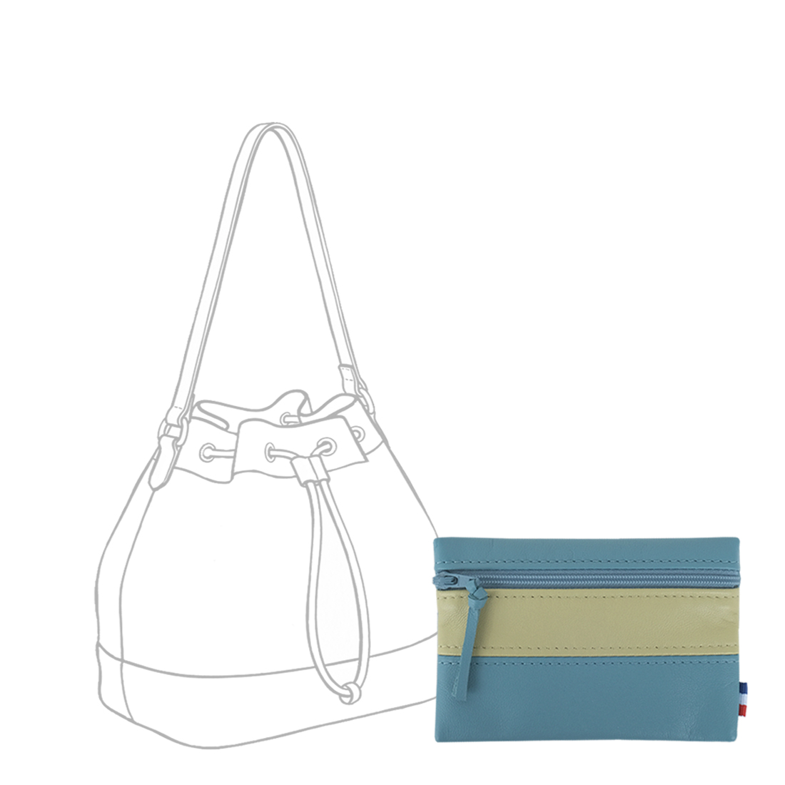 POCHETTE cuir bleu canard-vert mini