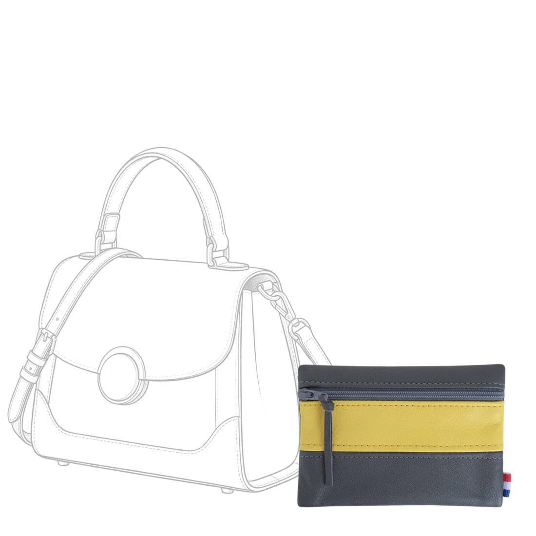 POCHETTE cuir gris ardoise-jaune citron mini