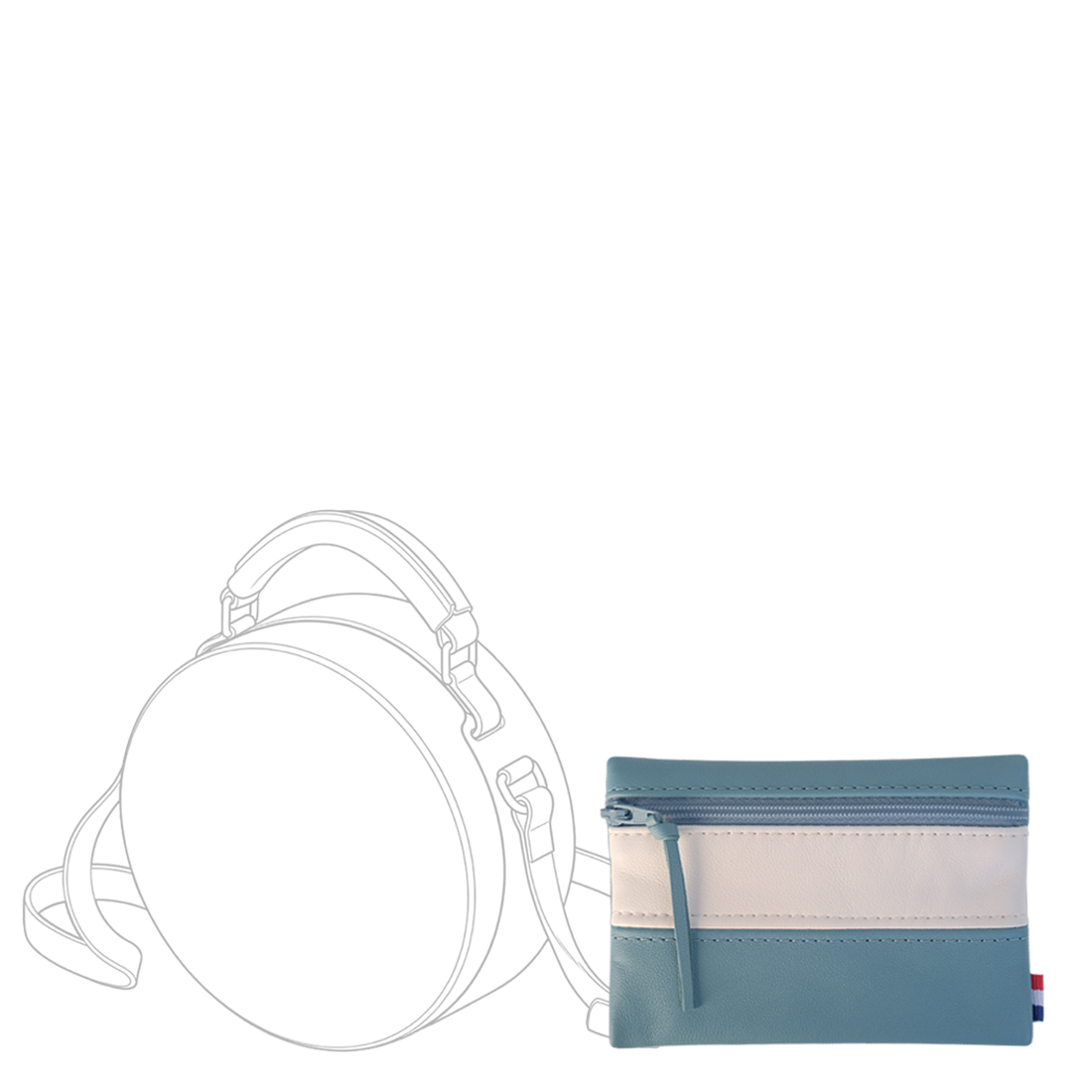 POCHETTE cuir bleu canard-blanc mini
