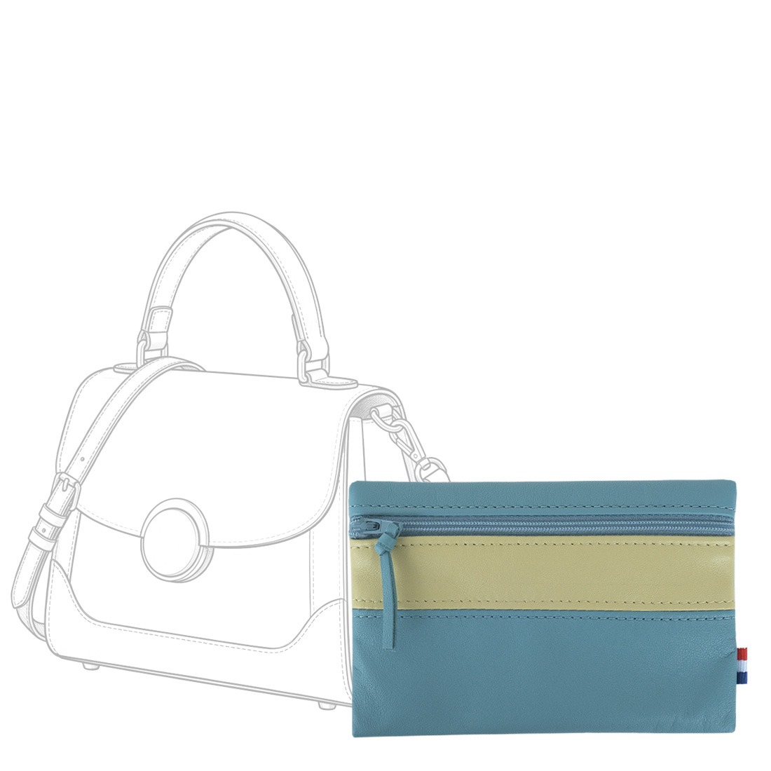 POCHETTE cuir bleu canard-vert medium