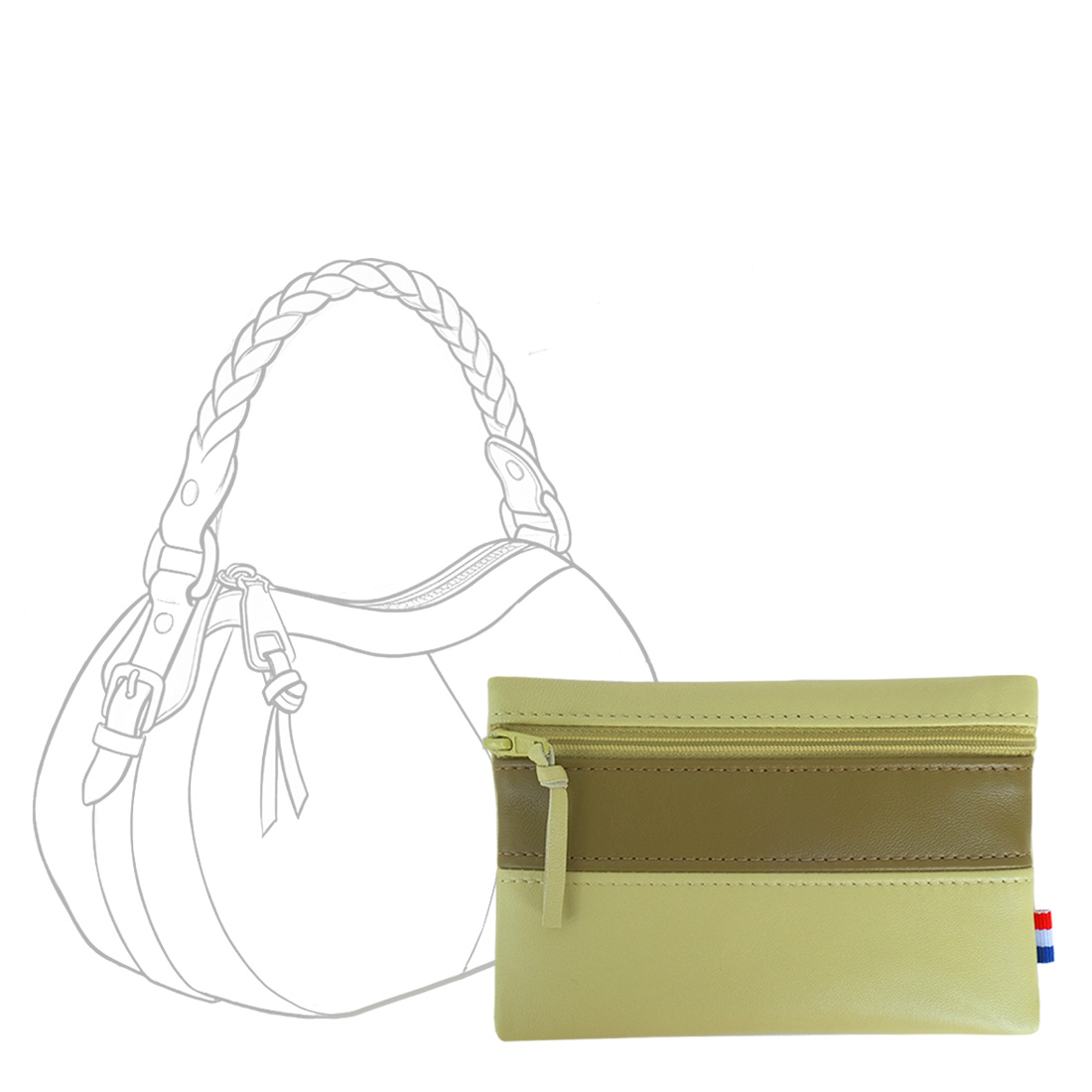 POCHETTE cuir vert-vert olive medium