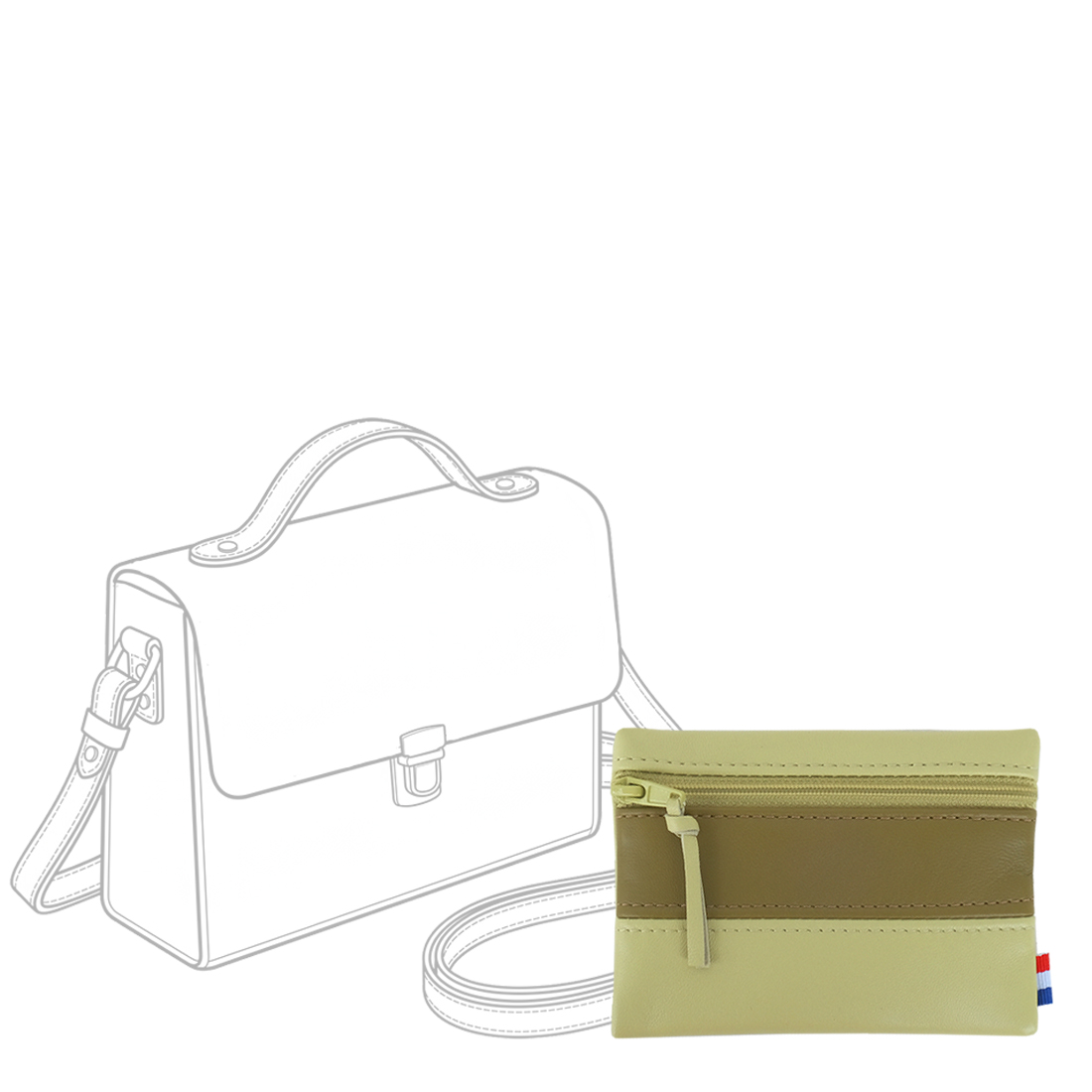 POCHETTE cuir vert-vert olive mini