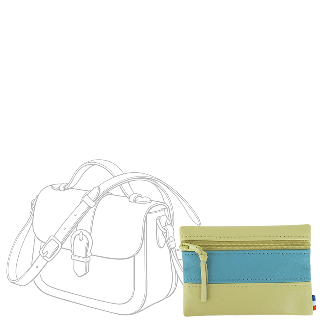 POCHETTE cuir vert-bleu canard mini