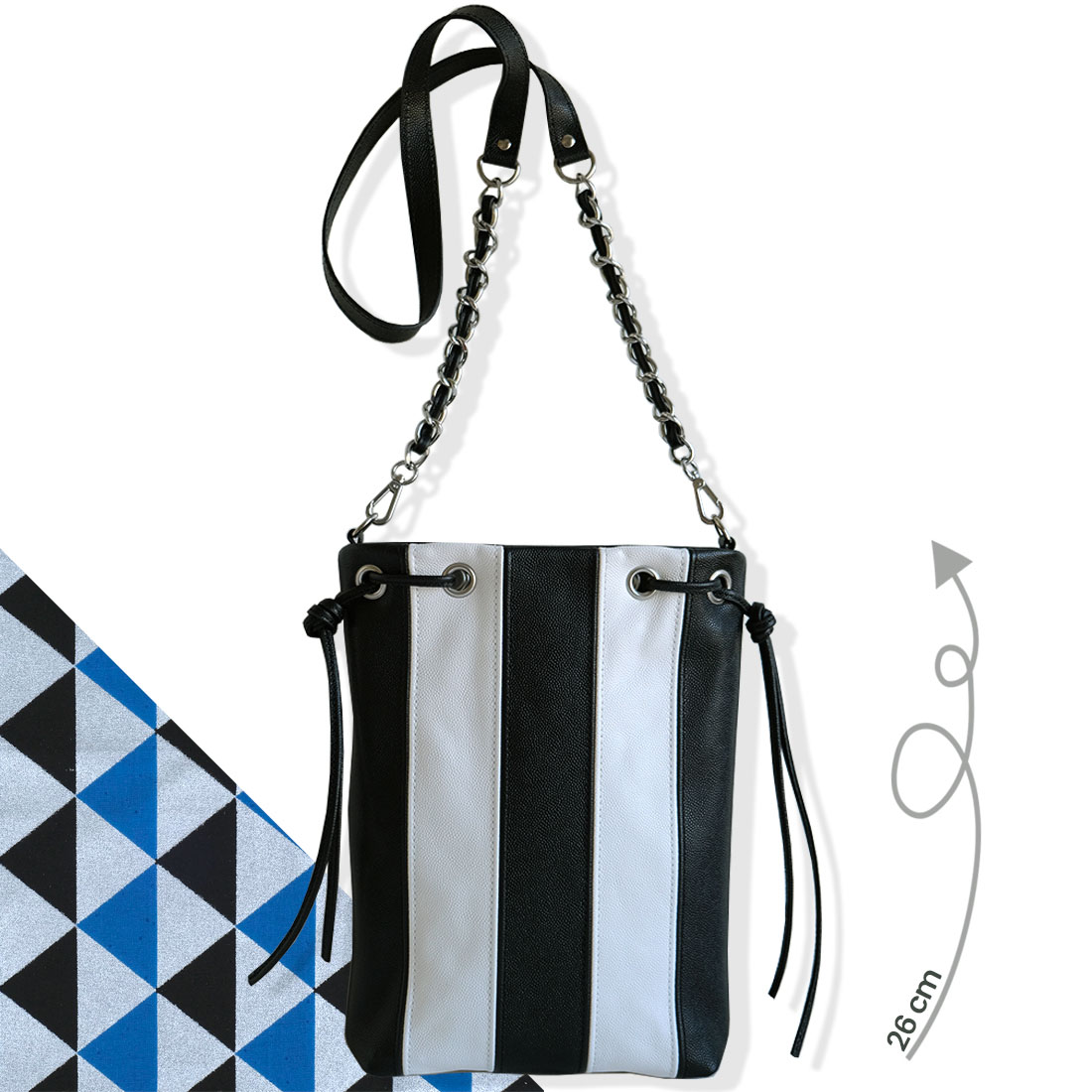 Mini tote bag en cuir d'agneau bicolore noir blanc
