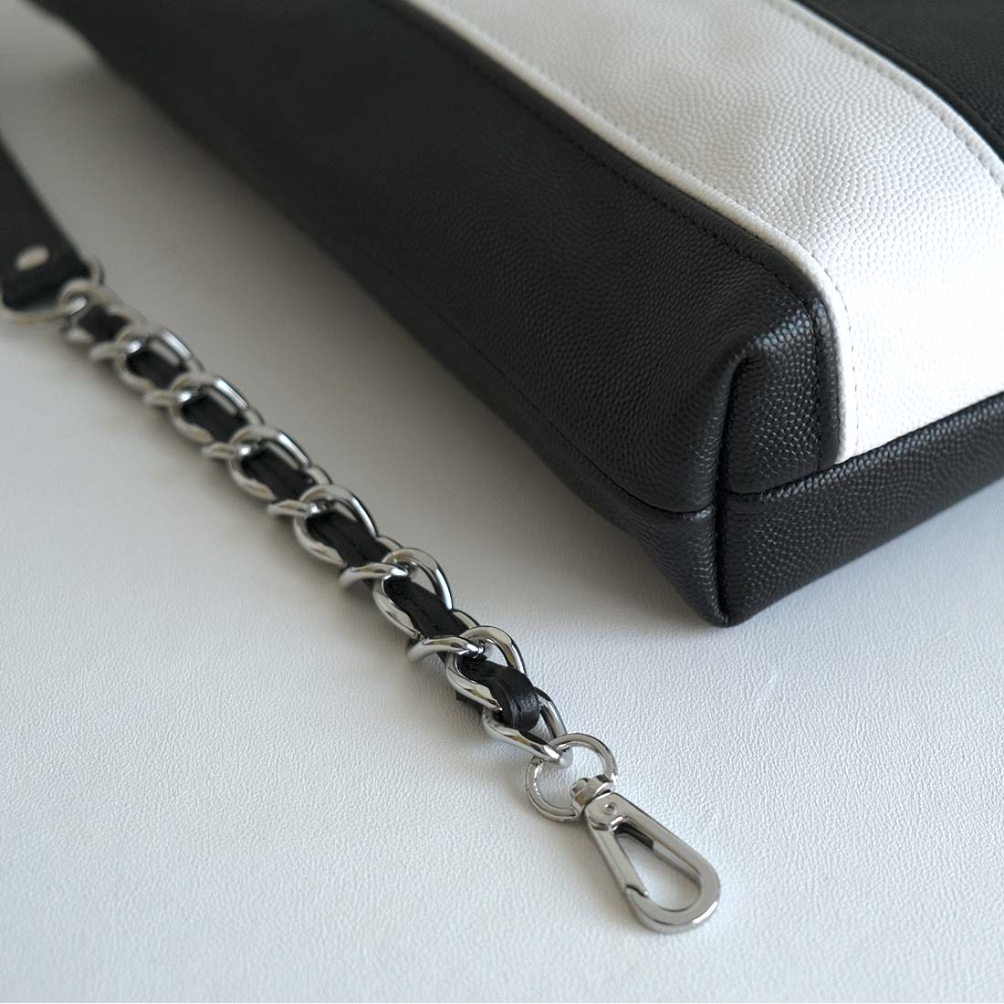 Mini tote bag en cuir bicolore noir blanc