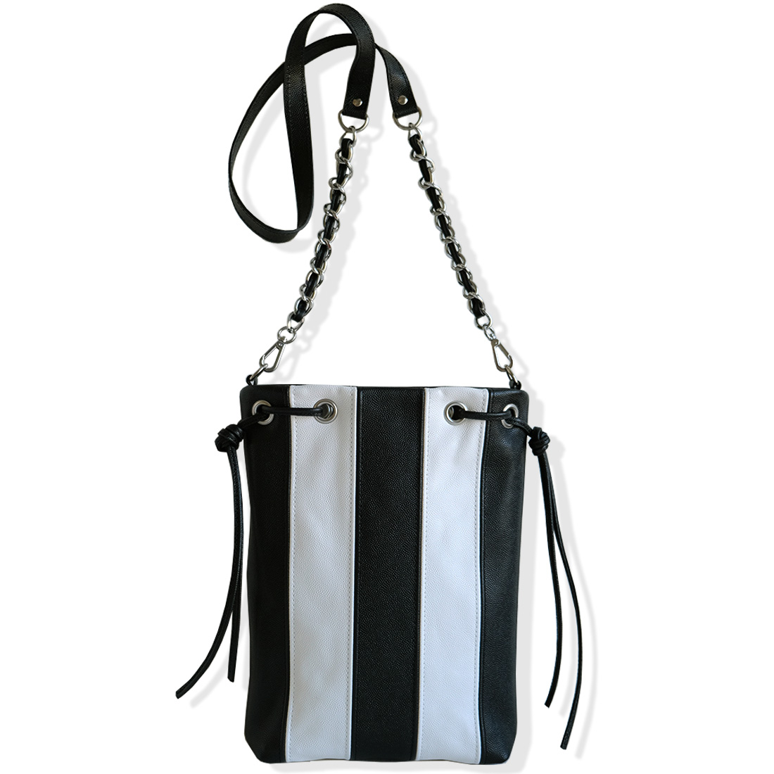 TOTE BAG Cuir artisanal noir blanc