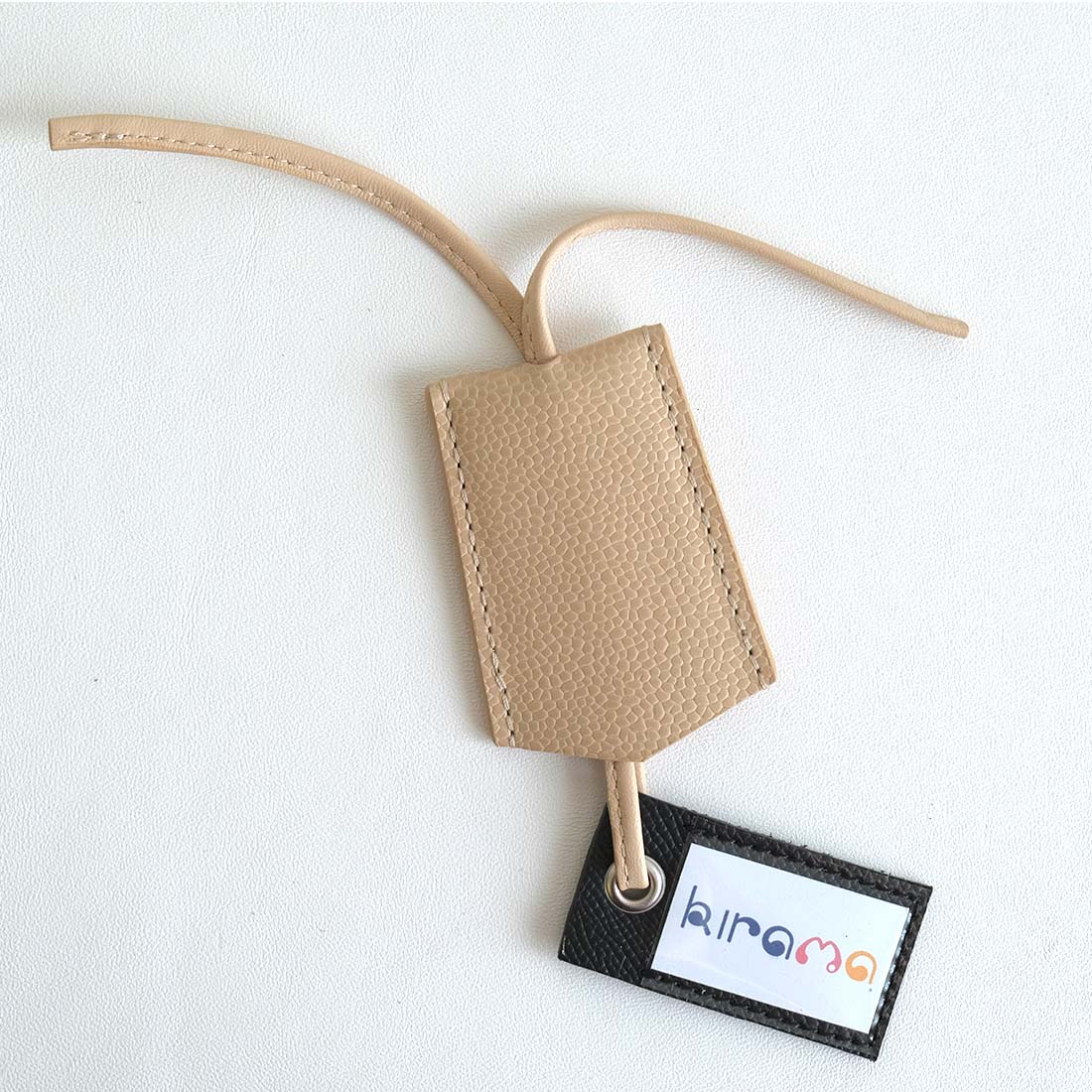 Porte-étiquette en cuir artisanal beige