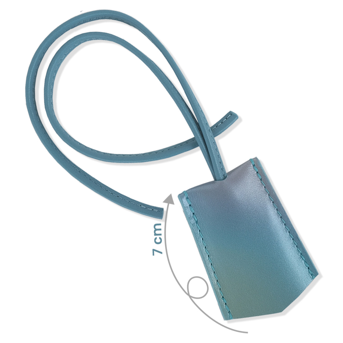 Porte-étiquette en cuir artisanal bleu canard