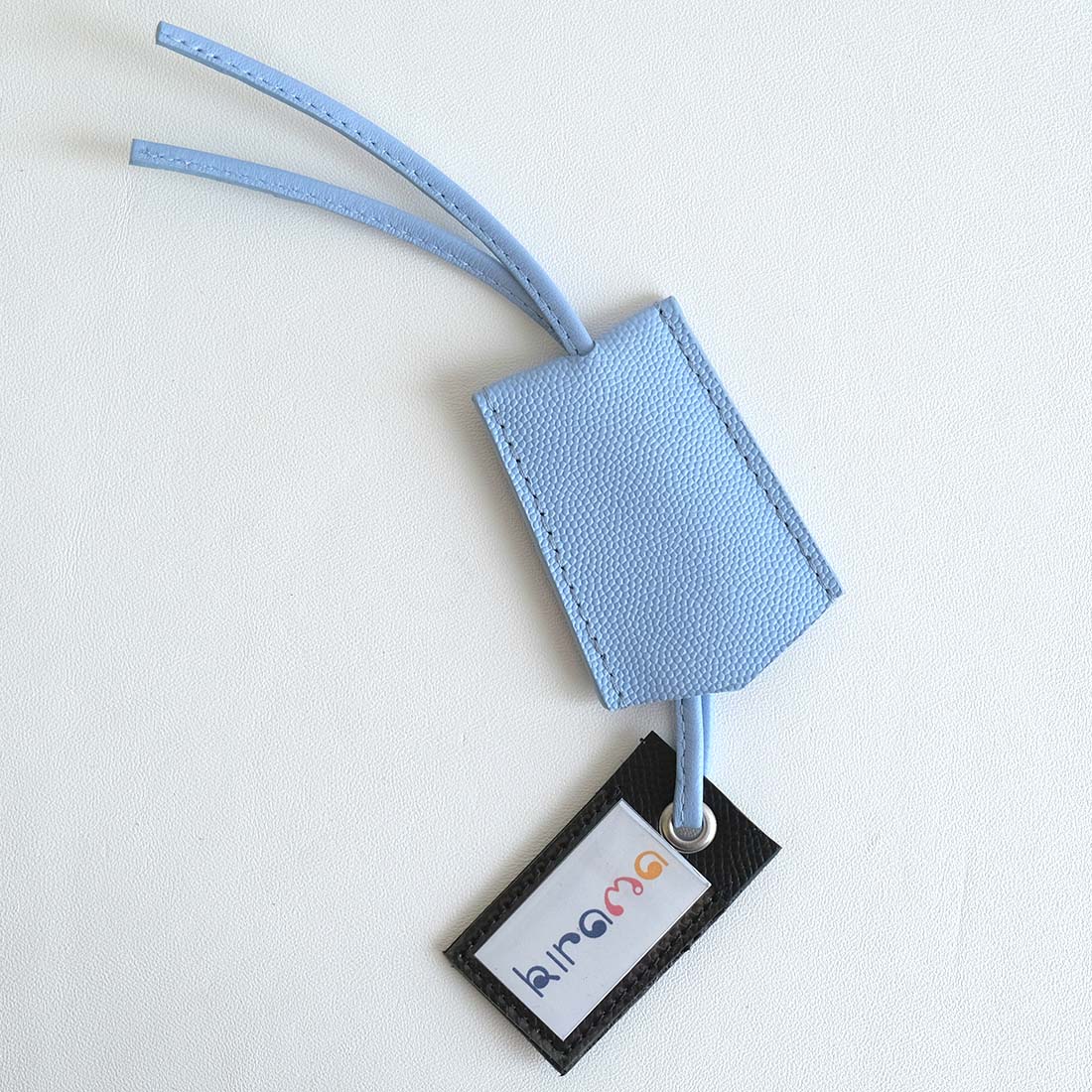 Porte-étiquette en cuir artisanal bleu ciel